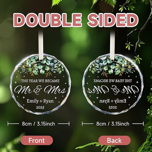 First Christmas Married Ornament 2025 - Personalized Wedding Gifts for Couples - Mr and Mrs Crystal Christmas Tree Ornaments - Bridal Shower Gifts for Newlywed, Bride, Her, Just Married