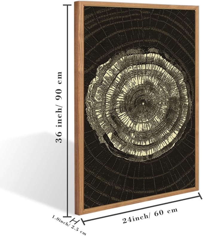 IARTTOP Tree Ring Canvas Wall Art Large Framed 24x36 Inch Black Modern Abstract Wall Decor Neutral Minimalist Wood Spiral Wall Painting for Living room Bedroom Office Set of 3