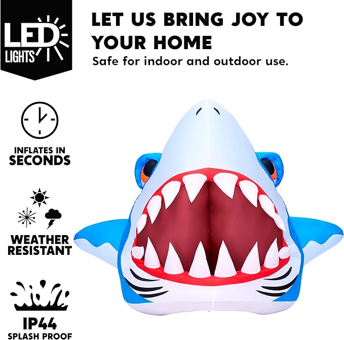 Joiedomi Halloween Inflatables Outdoor Decor, Trunk Or Treat Decoration, Halloween Blow Ups Decorations Shark with Built-in LEDs for Car Yard Decor