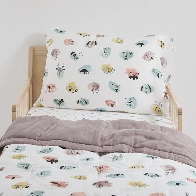 Little Unicorn Toddler Bedding 3-Piece Set | Super Soft & Breathable Muslin Fabric | for Convertible Cribs & Toddler Beds (Watercolor Critters)