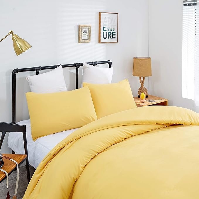 Wellboo Yellow Comforter Sets Queen Light Color Bedding Comforter Sets Cotton Solid Bright Yellow Warm Bedding Blankets Soft Health Spring Fresh Luxury Bedding Women Men Durable Bed