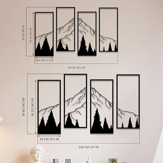 ruelen 4 Pcs Metal Mountain and Forest Wall Decor Line Drawing Wall Art Abstract Minimalist Wall Art Rustic Nature Wall Decor for Home Office Kitchen Bathroom Living Room(Black, large)