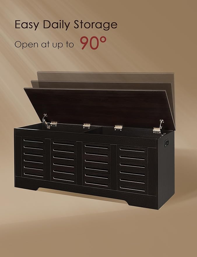 DINZI LVJ Storage Chest, 47.3” Wooden Toy Box with 2 Safety Hinges, Retro Entryway Shoe Storage Bench with Flip-Top, Sturdy Large Storage Trunk for Living Room, Bedroom, Easy Assembly, Espresso