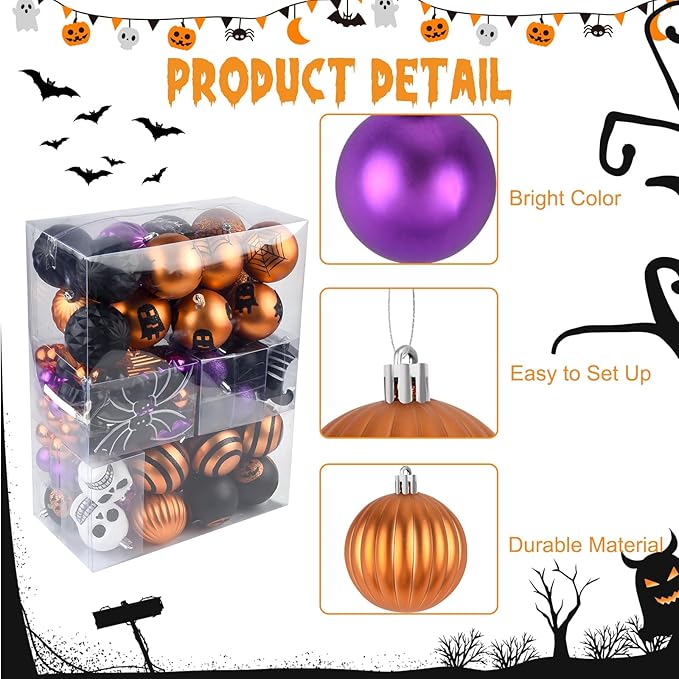 100Pcs Halloween Hanging Ball Ornaments, Ornaments Tree Decorations, Shatterproof Plastic Balls for Cute Holiday Party Indoor Home Decor (100Pcs)