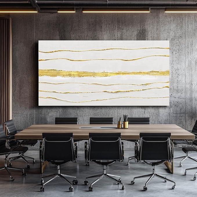 White Textured Wall Art Abstract Line Prints Living Room Wall Decorations Gold Foil Painting Large Framed Wall Decor for Bedroom Hotel 29x58 Inch