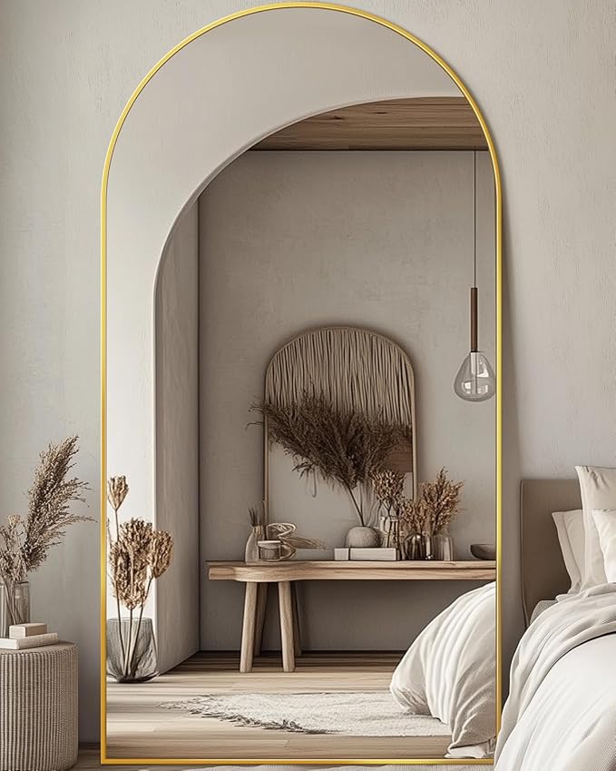 Arched Floor Mirror, 81"x41" - Full Body Mirror with Stand for Bedroom or Living Room, Gold