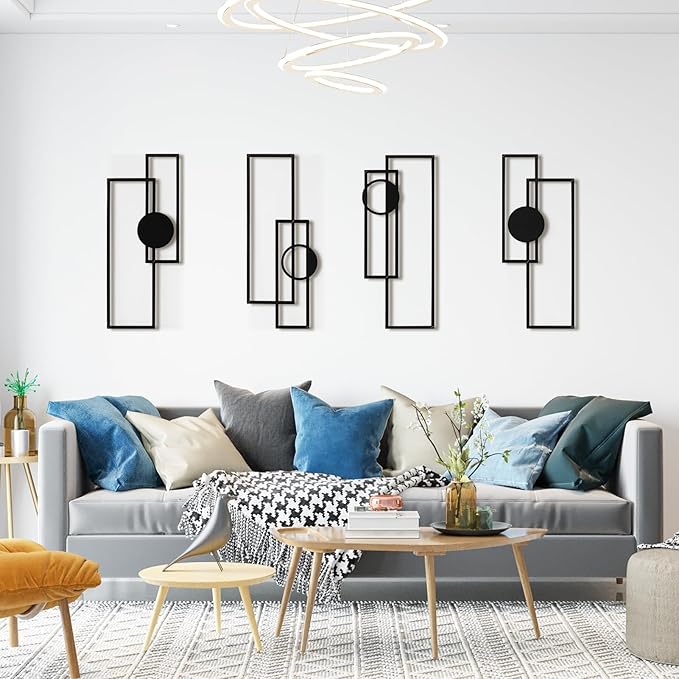 Art3d Black Metal Wall Art, 4 Pieces Abstract Wall Decor for Living Room, Dining Room, 3D Textured Metal Wall Sculptures, Minimalist Wall Art Style