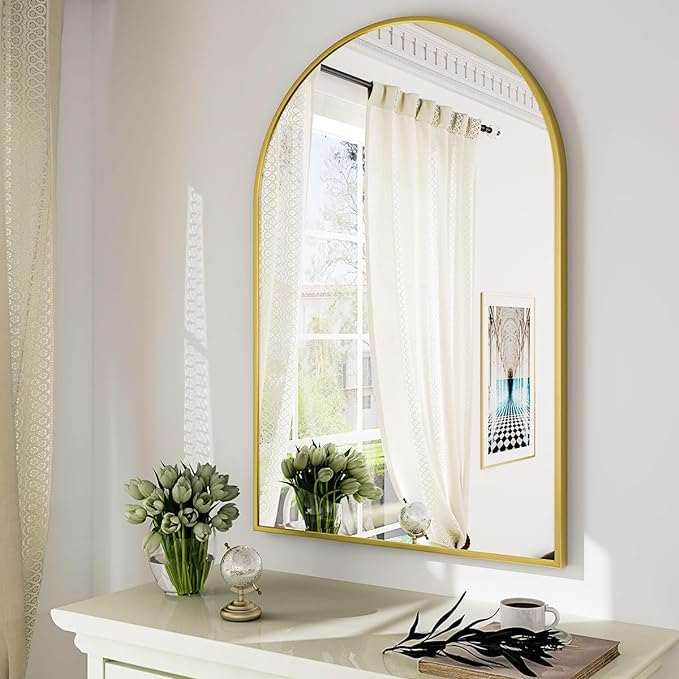 HARRITPURE 26" x 38" Arch Mirror Bathroom Wall Mounted Mirrors Gold Vanity Mirror with Metal Frame for Bedroom Living Room Entryway