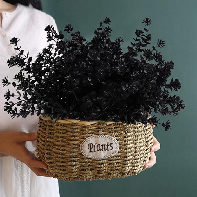 RECUTMS Black Artificial Flowers, Fake Outdoor UV Resistant Plants Faux Plastic Greenery Shrubs Indoor Outside Hanging Planter Home Kitchen Office Wedding, Garden Decor (Black)