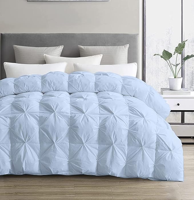 SLEEP-NEST All Season - Oversized King Plus 138x122 Hotel Luxury Down Alternative Pinch Pleated 1 Piece Comforter with 8 Tabs/Loops, Extra Wide Quilt, XL King 500 GSM Duvet Insert - Light Blue