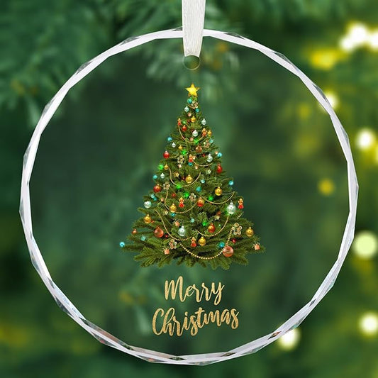 Christmas Ornaments, Christmas Tree Ornaments, Elegant Glass Christmas Tree Ornament - Merry Christmas Round Holiday Decoration - 2025 Christmas Tree