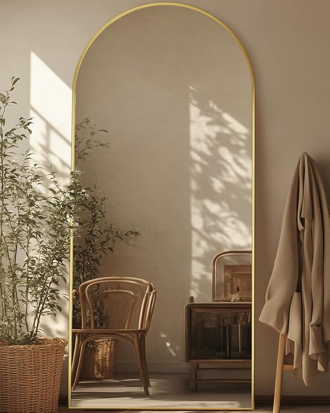 Full Length Mirror, 59"x19" Floor Mirror, Arch Floor Standing Mirror Freestanding Arch Full Body Mirrors with Stand for Bedroom, Hanging Mounted Mirrors for Living Room Cloakroom, Gold