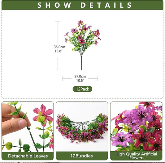 Homsunny Artificial Fake Flowers for Outdoors Decoration, 12 Bundles Colorful Faux Silk Daisy Plants UV Resistant for Outside Garden Front Door Porch Planter Patio Yard