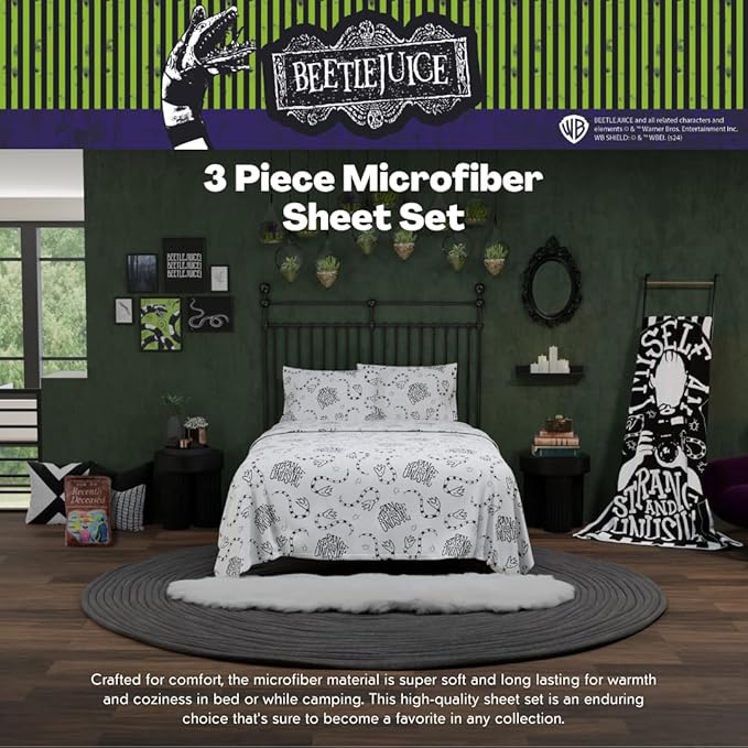 Franco Collectibes Beetlejuice Bedding Super Soft Microfiber Twin Sheet Set, College Dorm Essentials, (Officially Licensed Product)
