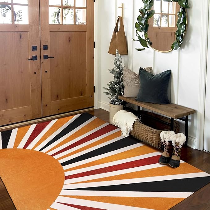 Lahome Boho Machine Washable Living Room Rugs-5x7 Area Rugs for Bedroom Large Non-Slip Throw Rugs Rainbow Sun Print Kids Nursery Rug Colorful Distressed Carpet for Entryway Kitchen Dining Room Office