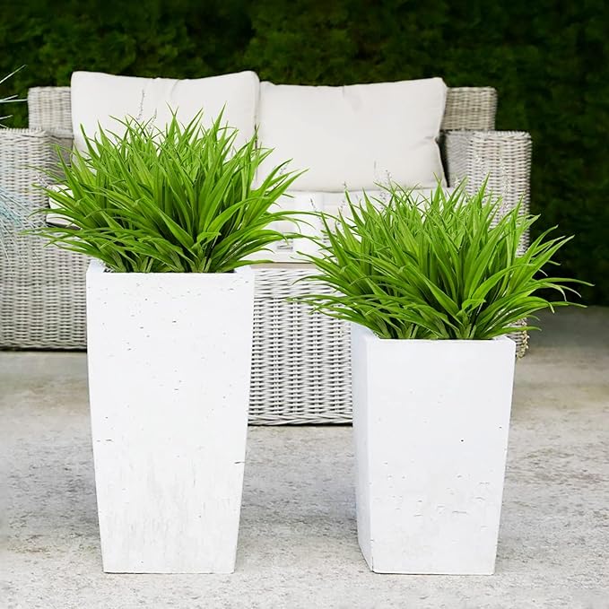 Artificial Fake Grass, 24 PCS Outdoor Faux Grasses Plastic Plants Greenery UV Resistant for Outside Home Windowbox Garden Office Patio Hanging Planter Front Porch Spring Décor (Green)