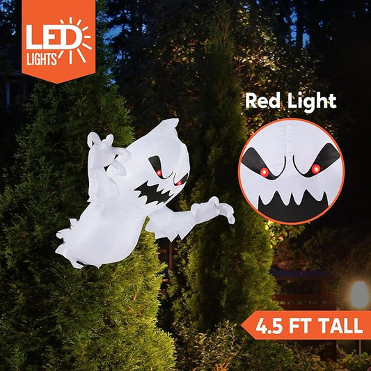 Joiedomi 4.5 FT Halloween Inflatable Ghost with Build-in LEDs, Blow Up Flying Ghost Broke Out from Window for Halloweeen Window Decorations, Yard, Garden, Lawn Decoration