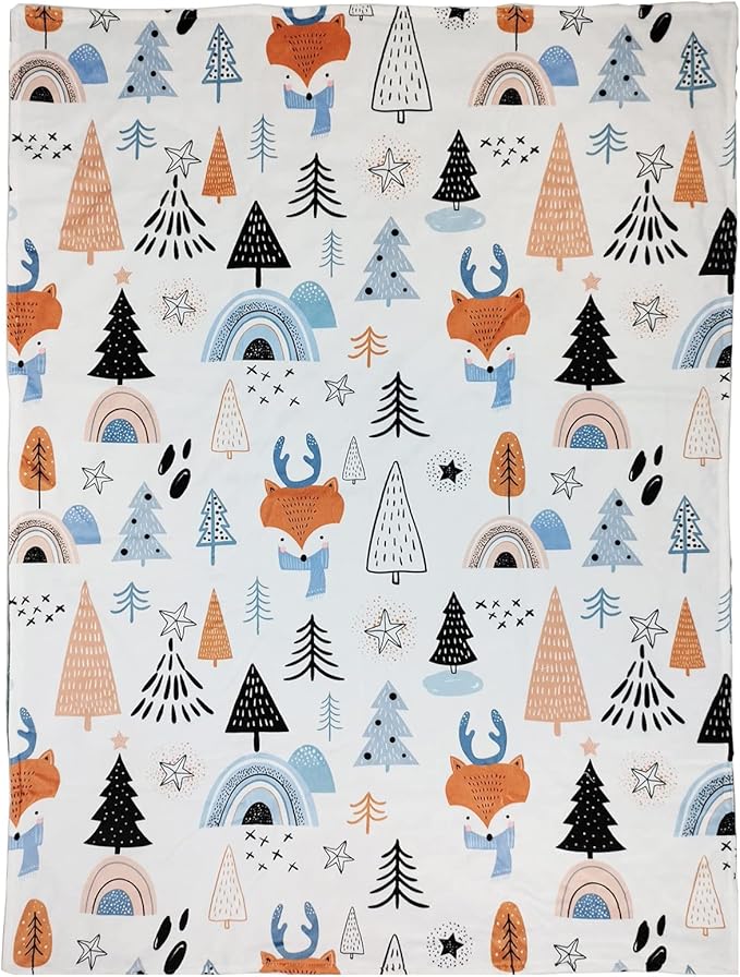 Baby Blanket for Boys Girls (Fox Printed, 30"x40") with Double Layer Dotted Backing Soft Plush Minky Blanket for Toddlers Newborn