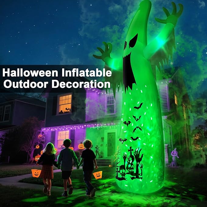 14 Ft Giant Halloween Inflatable Ghost Decorations Outdoor with 3 Colored Rotating Flame LED Changing Red Blue Green Lights, Scary Ghosts Blow Up Halloween Decor for Garden Yard Lawn Holiday Party