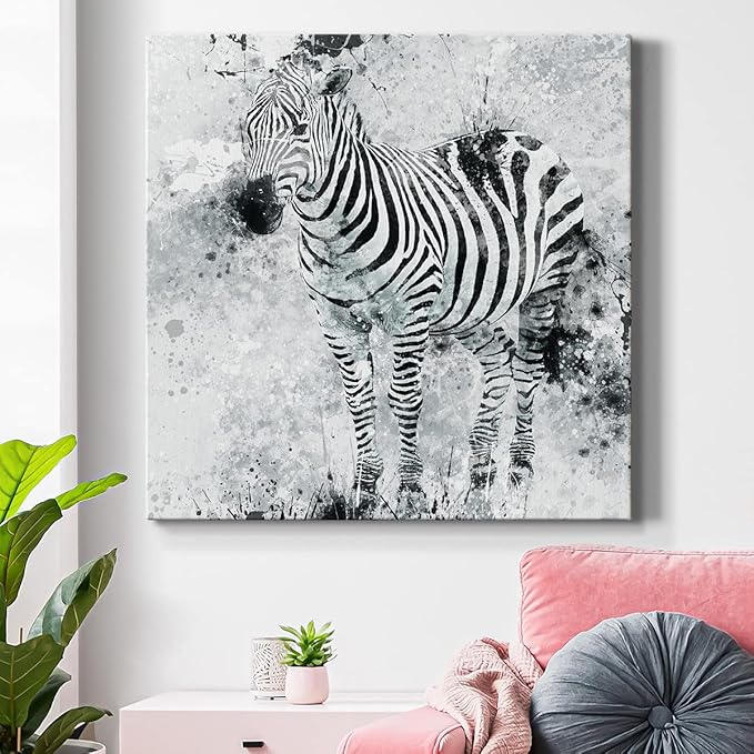 Abstract Wall Art Animals Poster for Bedroom and Living room,Zebra I Wall Art, Ready to Hang, 24'' x 24''