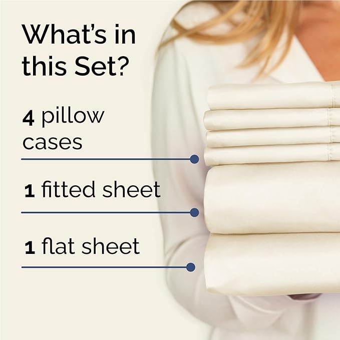 CGK Linens Full 6 Piece Sheet Set - Cooling Sheets for Hot Sleepers - Hotel Luxury Bedding Set w/ 8-16 Inch Deep Pockets - 1 Flat & 1 Fitted & 4 Pillowcases - Soft, Comfy & Wrinkle Free - Off White