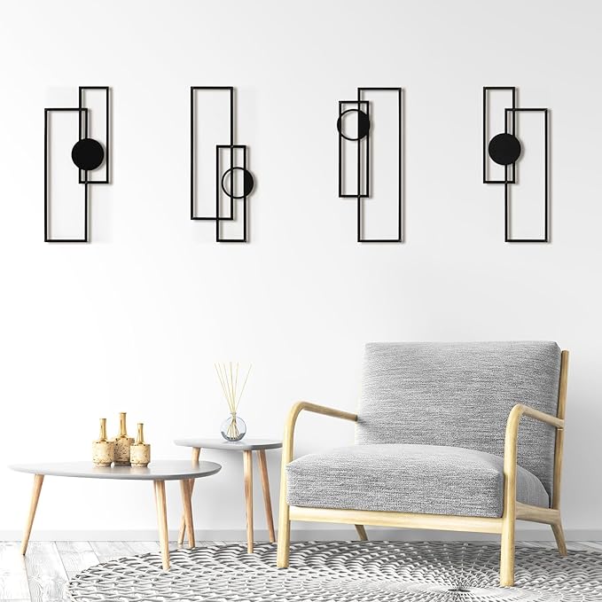 Art3d Black Metal Wall Art, 4 Pieces Abstract Wall Decor for Living Room, Dining Room, 3D Textured Metal Wall Sculptures, Minimalist Wall Art Style