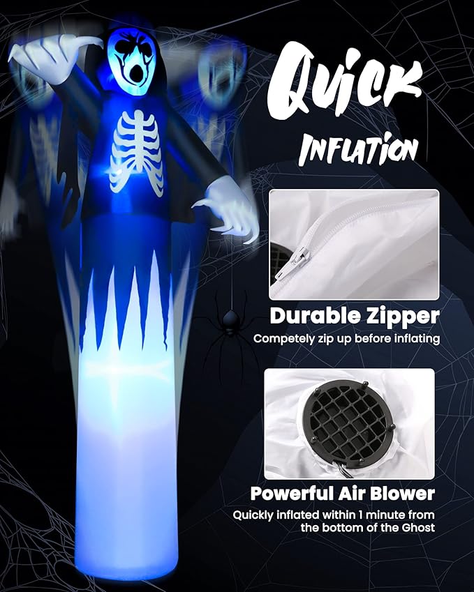 Toodour 12FT Halloween Inflatables Outdoor Decorations Ghost - Blow Up Yard Decorations for Halloween Party, Built-in Blue LED Lights, Super Tall Inflatable Ghost Decor for Outdoor Garden