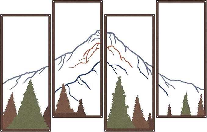 ruelen 4 Pcs Metal Mountain and Forest Wall Decor Colorful Landscape Mountain Wall Art Pine Tree Forest Wall Decoration Rustic Nature Wall Decor for Living Room Home Office Bathroom Indoor (Middle)