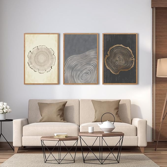 IARTTOP Framed Tree Ring Wall Art Set of 3 Modern Abstract Wood Stump Wall Decor for Living Room Bedroom1Office 16x24 Inch