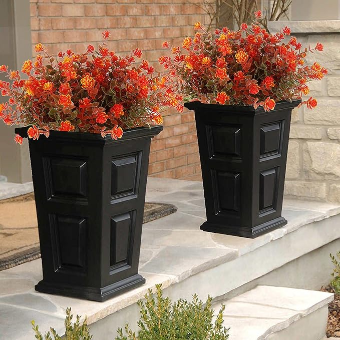 12 Bundles Artificial Outdoor Flowers UV Resistant Fake Plastic Plants No Fade Faux Fall Flowers for Hanging Planter Garden Porch Patio Window Box Wedding Thanksgiving Halloween Decor, Fall Orange