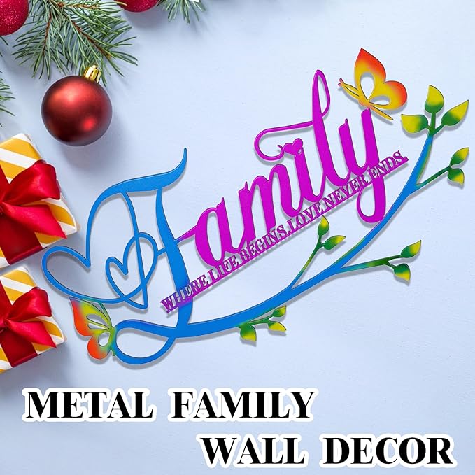 Family Where Life Begins Love Never Ends Word Sign Metal Wall Decor, Black Home Decor Wall Art Decorations, Letters Quotes Sign for Living Room Bedroom Kitchen Indoor Outdoor Decor(17.5 x 9in)