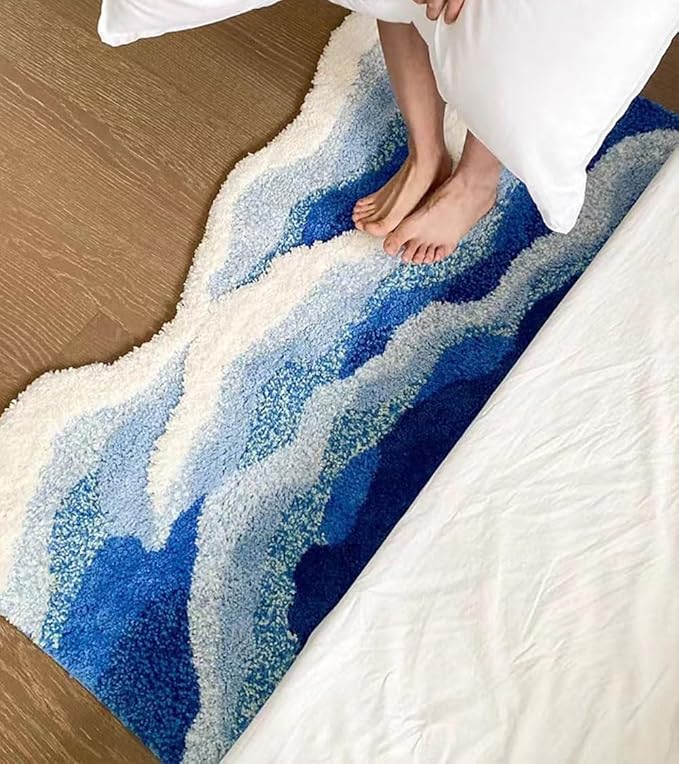 Wave Shape Furry Bedroom Rug, Fluffy Area Rug, Girls, Boys, Children's Room, Nursery Rugs Home Decor,Bathroom Rug (19.7x47.2 in)