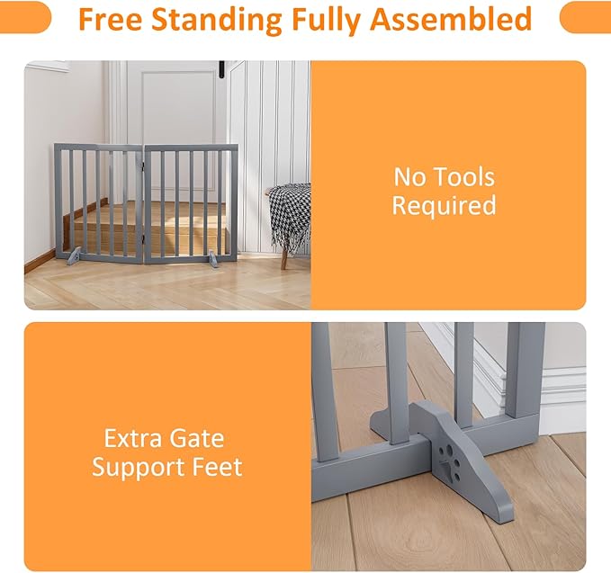 Freestanding Pet Gate Foldable Dog Gates for Doorways Wooden Dog Gates for The House 24-inch Tall Pet Barrier