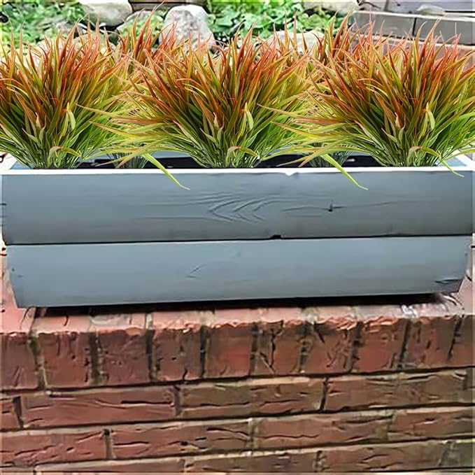 SzJias Outdoor Artificial Plants Fake Grass UV Resistant Greenery Plant Plastic Plants for Home Garden Decorating (12 Pcs)