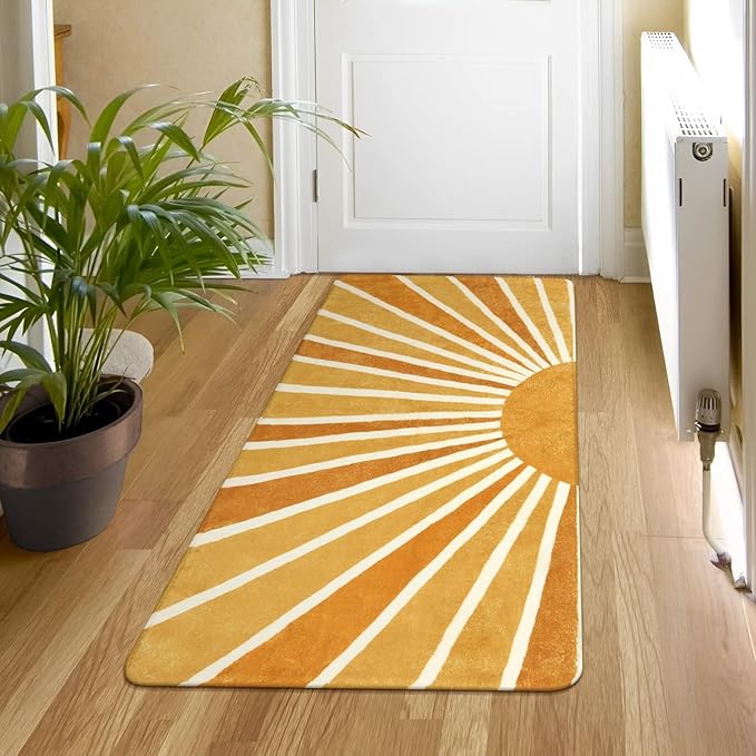Lahome Boho Runner Rug - Area Non-Slip Washble Laundry Room Small Throw Entryway Indoor Kitchen Mats Sun Print Distressed Carpet Runners for Hallway Bedroom Bathroom Kids Nursery Rug, 2'x4'