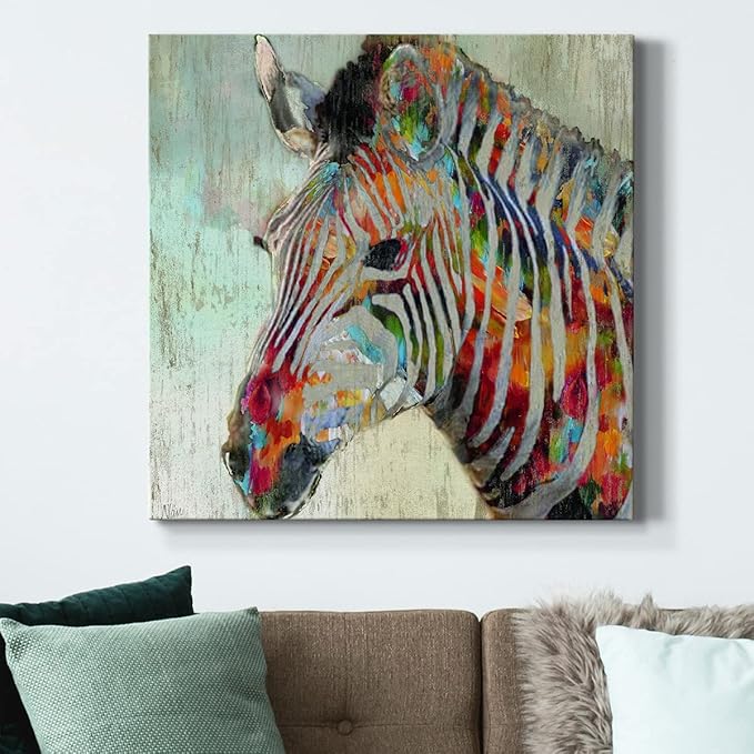 Abstract Wall Art Animals Poster for Bedroom and Living Room,Paint Splash Zebra Wall Art, Ready to Hang, 24'' x 24''
