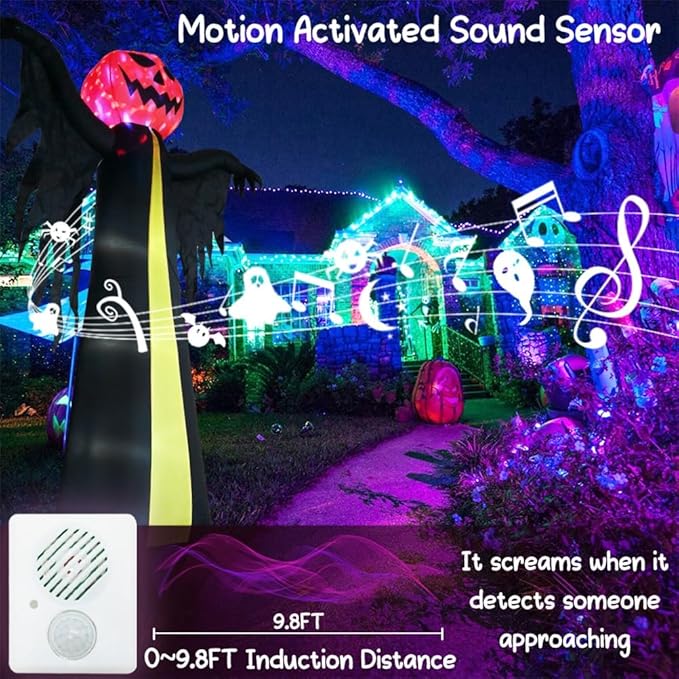 10.3Ft Halloween Inflatable Pumpkin Ghost, Halloween Blow Up Yard Decoration with LED Lights and Scary Sound for Halloween Outdoor Decoration, Giant Inflatables Ghost Yard Prop