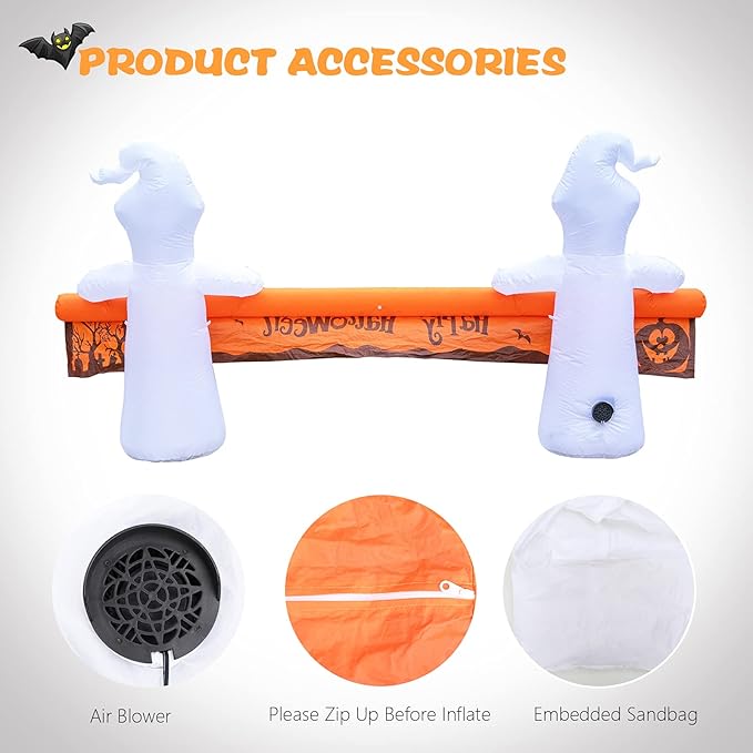 MUMTOP 8 Ft Long Inflatable Outdoor Halloween Decoration, Inflatables Ghost with Happy Halloween Decorations Blow Up with Built-in LED Lights for Yard Party Holiday Garden Decor