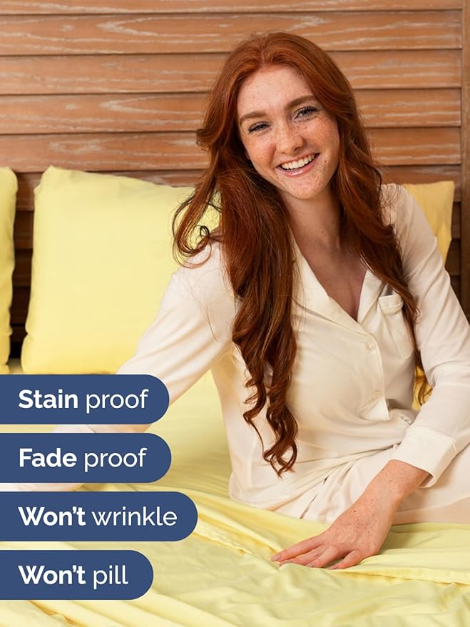 Extra Deep Split King Sheet Set - 7 Piece Breathable and Cooling Sheets - Hotel Luxury Bed Sheets Set - Easy Fit - Soft, Wrinkle Free and Comfy Sheets Set - Yellow Sheet Set with Extra Deep Pockets