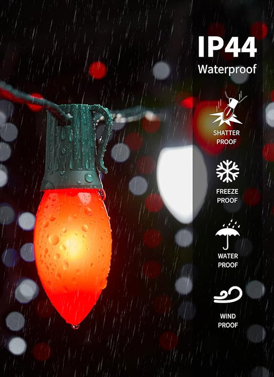 C9 LED Christmas Lights Outdoor, 50 Feet String with 50 Shatterproof Matte Bulbs, Connectable Waterproof Tree Lights for Holiday Roofline Backyard Garden Decor, Red & Pure White
