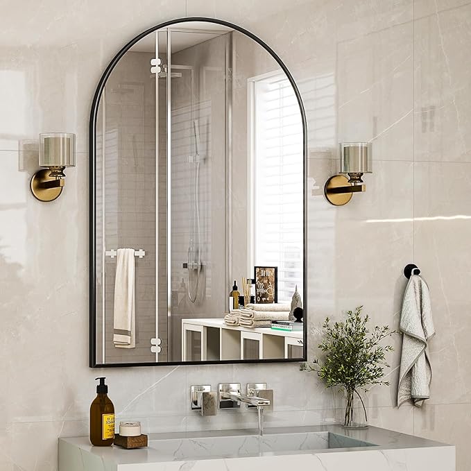 HARRITPURE 30"x40" Arched Bathroom Mirror - Black Wall Mounted Mirror - Black Arch Mirror - Aluminum Alloy Frame Bathroom Mirror Living Room, Bedroom, Bathroom and Entryway
