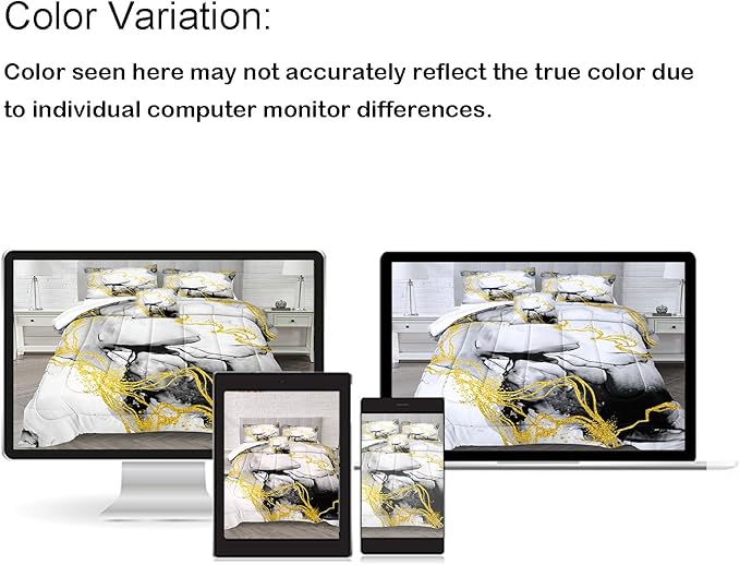 Bedbay Marble Comforter Set King Size Watercolor Bedding Black and Gold Bedding Duvet Set Abstract Marble Texture 4 Pieces Soft Microfiber Lightweight Down Alternative Comforter(Ink,King) 