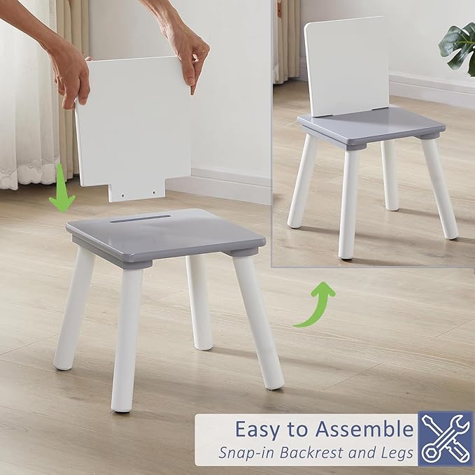VECELO Activity Table and 2 Chair Set with Hidden Mesh Storage, Durable Playroom Furniture, Modern Design, Easy Assembly, Grey