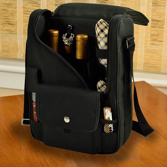 Texas University at Austin Longhorns Licensed Deluxe Wine Carrier with Wine Glasses and Accessories for Two Assembled & Quality Approved in The USA