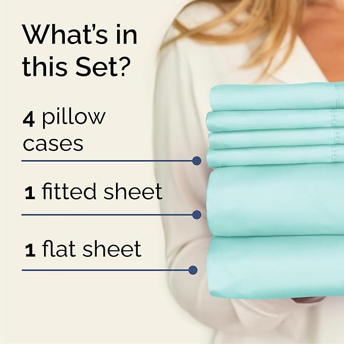 CGK Linens Cal King 6 Piece Sheet Set - Cooling Sheets for Hot Sleepers - Hotel Luxury Bedding Set with 8-16 Inch Deep Pockets - 1 Flat & 1 Fitted & 4 Pillowcases - Soft and Wrinkle Free - Spa Blue