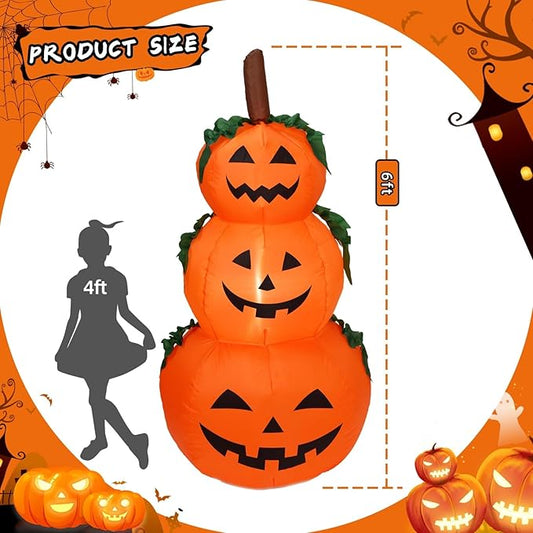 DearSun 6FT H Halloween Inflatable Stacked Pumpkins Blow up Pumpkin Stacked with Build-in LED Lights, Blow up 3 Pumpkins Inflatable Outdoor Indoor Decorations Large Party Yard Decoration