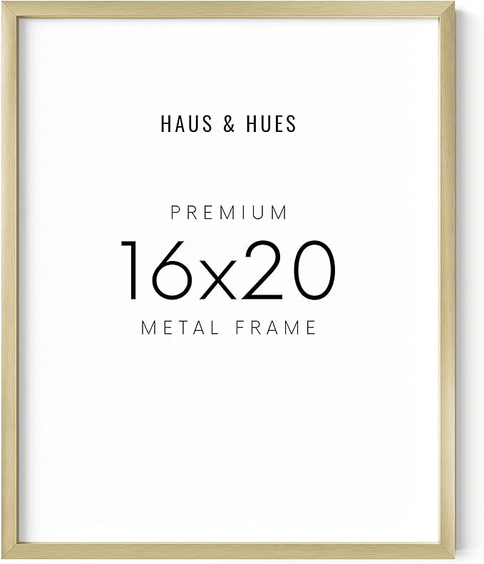 HAUS AND HUES 16x20 Gold Picture Frame - Picture Frame Metallic 16x20 Poster Frames for Wall, 16x20 Gold Poster Frames, 16x20 Picture Frames For Wall (Gold Aluminum Frame)