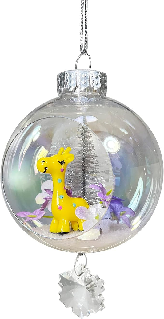 Baby Giraffe Christmas Ornament - Handmade Shatterproof Decorations for Indoor Outdoor Xmas Tree - Clear Ball Ornaments with Magnetic Crystal - Great Gift or Stocking Stuffer for Mom, Sister, Friend