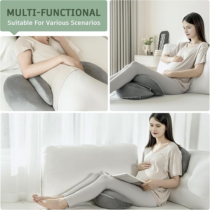 DOWNCOOL Pregnancy Pillow, Grey Maternity Pillow for Pregnant Women, Pregnancy Pillows for Sleeping with Removable Cover, Support for Back, Belly, Legs