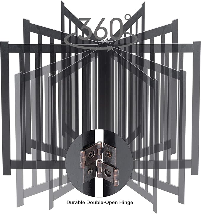 LZRS 3-Panel Wooden Free Standing Foldable Dog Gate – 24" High,Step-Over Safety Pet Gate for Doorways, Stairs, Hallways, Indoor Dog Barrier for Small to Medium Dogs & Puppies, Black